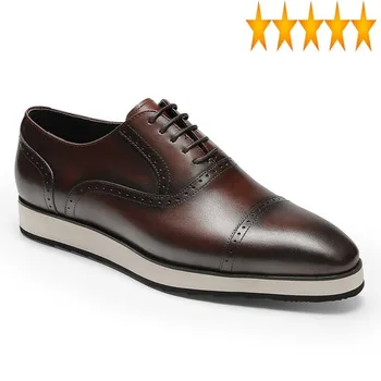 Urezana Berba Oxfords u britanskom stilu, muške Cipele s oštrim vrhom od prave kože s rupom tipa 