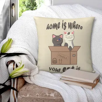 Dom je tamo gdje vaša mačka Trg jastučnicu od poliestera, lana, baršuna, dekor s uzorkom, jastučnica, torbica za jastuk, veleprodaja, 45x45 Slika 2