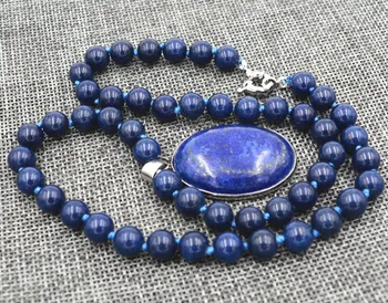 Prodaja Nakita>>> Prirodni 8 mm Egipatski lapis Lazuli dragulj privjesak Ogrlica 18 