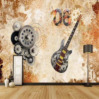 Glazba Retro Gitara Opremu Prilagođenu Pozadinu Freska Caffe Bar KTV Industrijski Dekor 3D Foto Tapete Samoljepljive Kontakt Papir