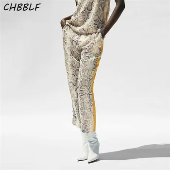 CHBBLF ženske bočni prugaste hlače sa змеиным uzorkom, elastični steznik, ženska svakodnevni ulični odjeća, modni hlače mujer XSZ1756