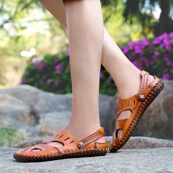 par gumenih muških rimskih sandale u rimskom stilu, muške sandale, ulica cuero couro hombre, muška kućna obuća, sandale -men sandalias safety Slika 4