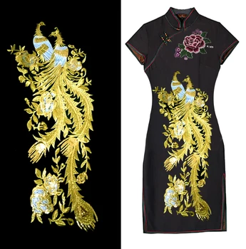 Visokokvalitetna velike cvjetne čipke vez, zlatni нашивки s Фениксом, Nadvoji Oblog za haljine 