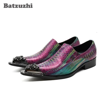 Batzuzhi/ Luksuzna Talijanska Muška Obuća; Službeni gospodo modeliranje cipele s oštrim željeznim Vrhom; višebojni koža navečer vjenčanje cipele s Uzorkom Pythonu