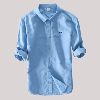 Proljeće-ljeto muška majica Sa Izvezenim i Logotipom, Svakodnevni Monotono Bluzu s dugim Rukavima, Lana, Pamučne Majice, Muška Moda odjeća, Majice 601