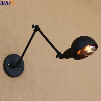 IWHD Crna Ljuljačka Duge Ruke Zidne Svjetiljke Blagovaonica LED Edison Potkrovlje Industrijski Zidne Lampe Bra Wandlampen Vintage