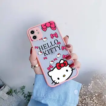 Slatka мультяшный Torbica Za telefon Hello Kitty za iPhone 13 12 11 Pro Max Mini XS 8 7 Plus X SE 2020 XR svijetlo roza Mat Prozirna Torbica Slika 2