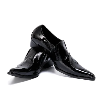 muške crne cipele od lakirane kože od prave kože, oxfords bez-uvezivanje, gospodo modeliranje vjenčanje talijanske cipele na ravne cipele, veličina 47