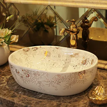 Ovalni oblik Цзиндэчжэнь biljka direktno keramičke ručno oslikana ručno lavabo lavabo za kupatilo čaša